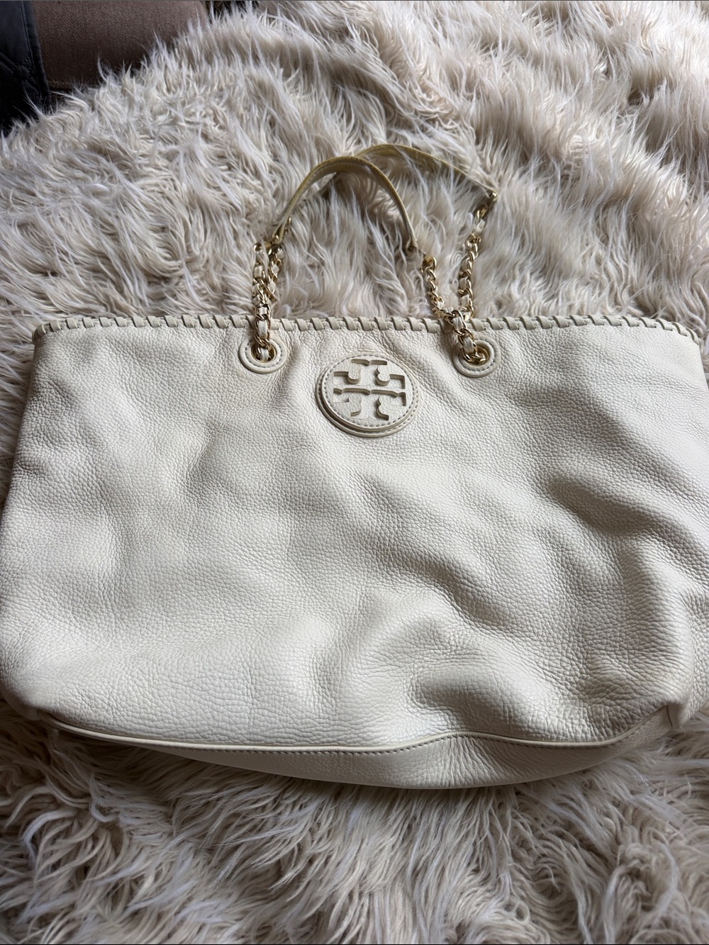 Tory Burch Ivory Leather Chain-Handle Tote